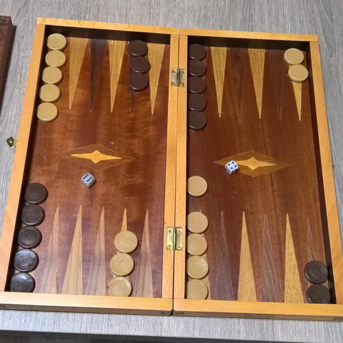 Wooden portable backgammon used, beech