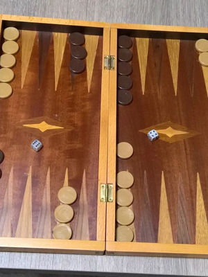 Wooden portable backgammon used, beech