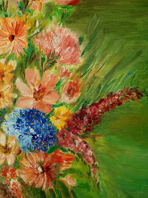 Oil painting bouquet of flowers in vase on canvas, used