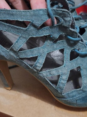Lollipops heel sandals with lace-up, turquoise, leather