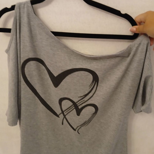 Grey Heart Print Cut-Out T-shirt like new