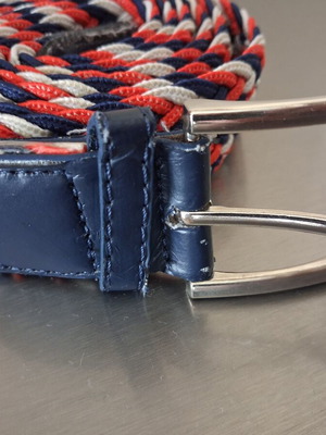 Unisex πλεκτή ζώνη μεταχειρισμένη, πολύχρωμη με δερμάτινα τελειώματα, 145 εκ