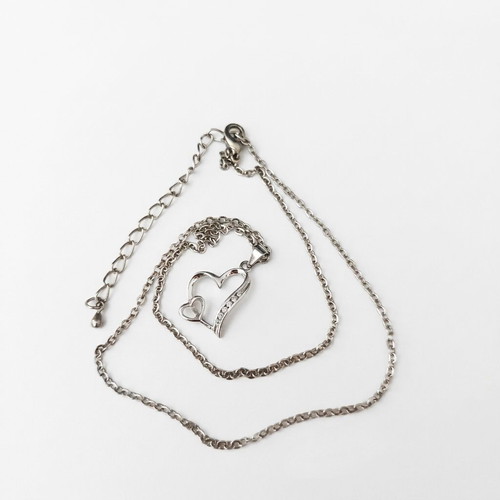 925 Silver Double Heart Pendant with Zircon Stones and Chain