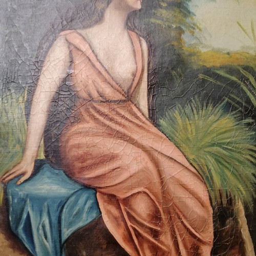 Έλαιογραφία μεταχειρισμένη του 1928 σε μουσαμά με κορνίζα
