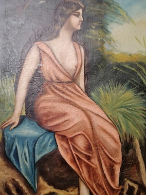 Έλαιογραφία μεταχειρισμένη του 1928 σε μουσαμά με κορνίζα