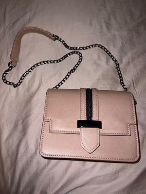 Women's shoulder bag with chain new, beige and pink