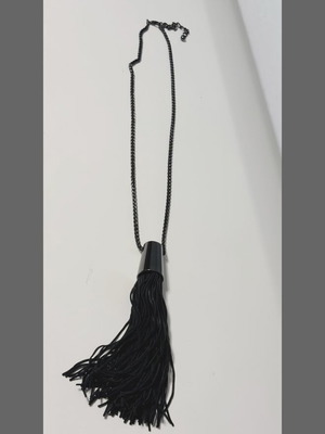 Long necklace metal and leather like new, black
