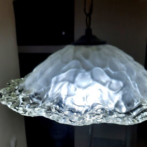 Murano Ice Glass Vintage Ceiling Light 38cm Mazzega 1970s