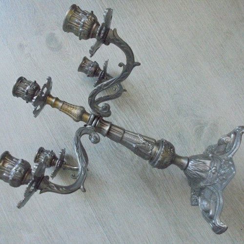 Baroque Style Old Candlestick with Five Arms Used
