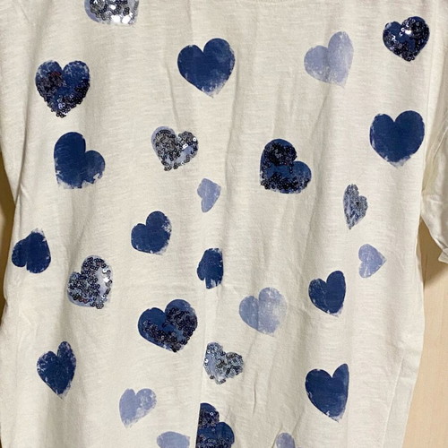 Zara white cotton blouse with blue sequin hearts like new