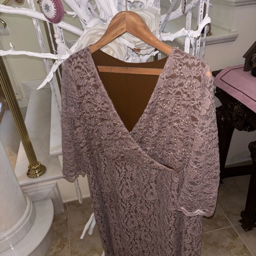 Oversize dress XXL-XXXL handmade lace and drape with pearls like new