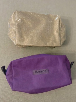 Toiletry bags like new, set of two, beige and purple