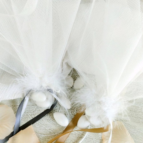 Handmade bombonieres with two tulles and feather new