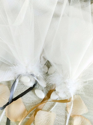 Handmade bombonieres with two tulles and feather new