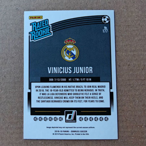 Vinicius Junior Real Madrid 2018-19 Panini Donruss Rated Rookie RC card like new