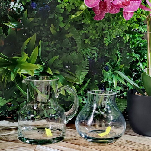 Vintage solid glass set – large jug (1200 ml) and balloon vase (900 ml)