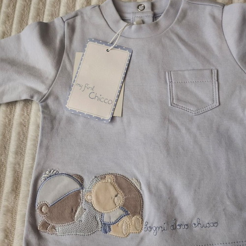 Chicco blouse new, size 6 months, blue with embroidered bear