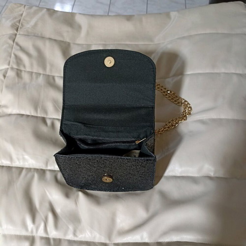 Stradivarius shoulder bag black with rhinestones and gold chain new