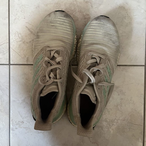 Adidas athletic shoes used, white and turquoise, size 37