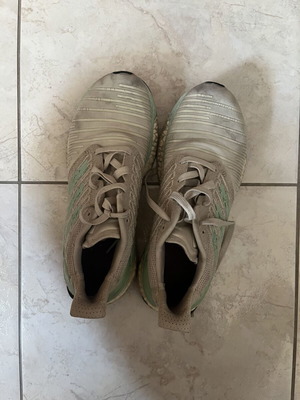 Adidas athletic shoes used, white and turquoise, size 37