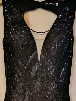 Maxi dress black with sequins and beads on back like new