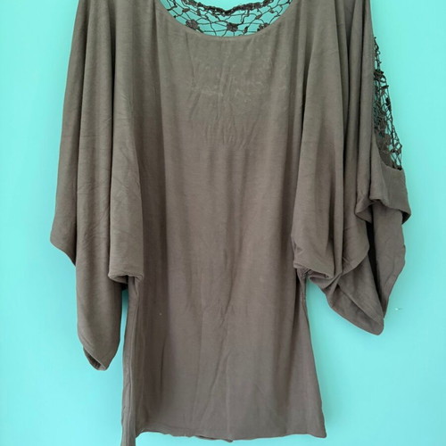 Sky Butterfly Blouse used, khaki with open lace back