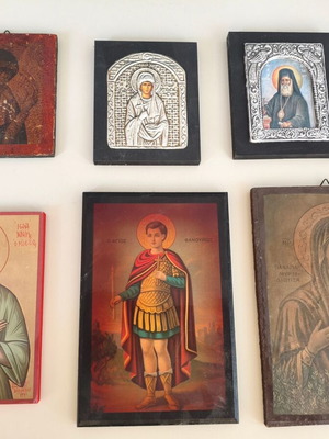 Christian icons used, set of 6 Greek small to medium size (1970-1990)