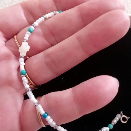 Anklet with 925 silver clasp, handmade with beads and cross, like new