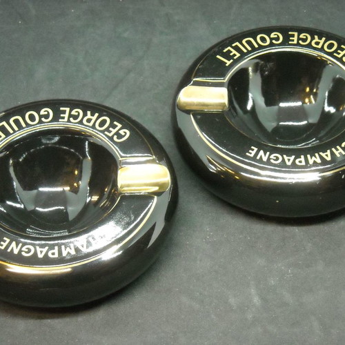 Pair of used promotional ashtrays "Champange George Goulet" porcelain