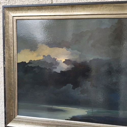 Seascape oil painting on fiberboard used
