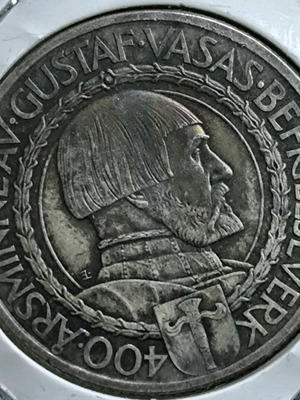 2 Kronor 1921 Sweden used, silver 0.800, 400th Anniversary