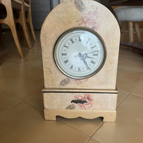 Table Clock Quartz Vintage Shabby Chic with Jewelry Drawer like new