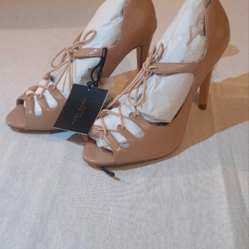 Zara Lace-Up Heels Nude Size 36 New