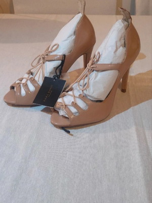Zara Lace-Up Heels Nude Size 36 New