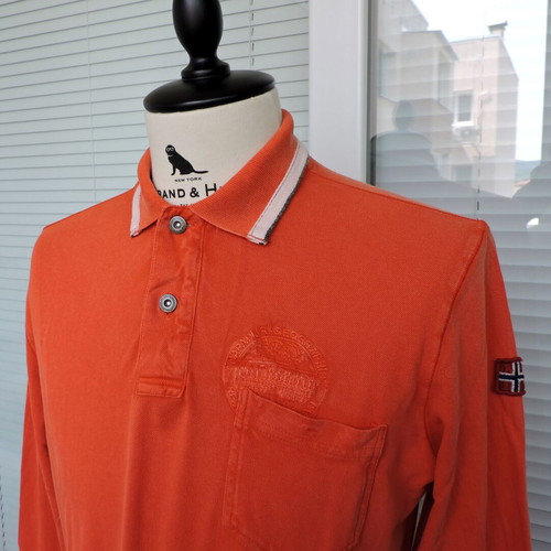 Napapijri Mens Graphic Long Sleeve Polo Shirt used, size L, orange
