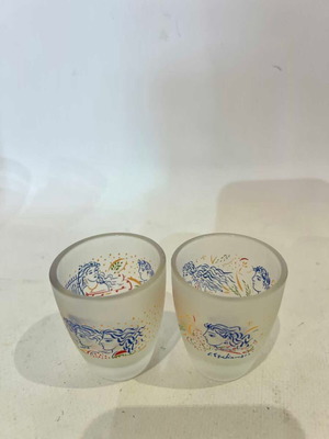 Vintage set of 2 collectible shot glasses signed by G. Stathopoulos used