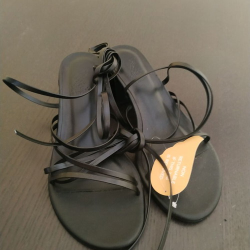 Ancient Greek Sandals black tied sandals with low heel, new, size 38