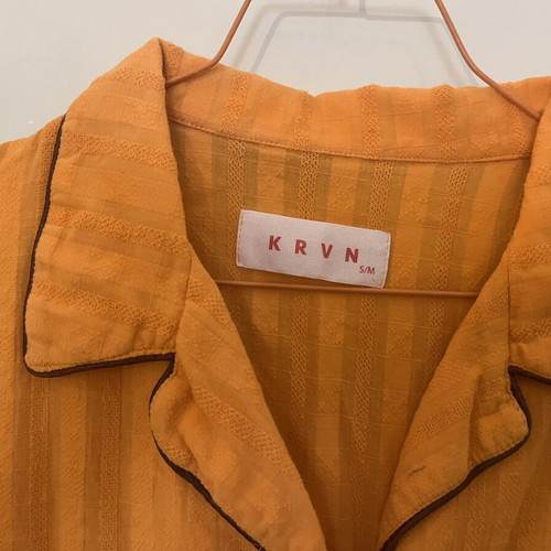 KRVN shirt orange cotton used, brown details, S/M