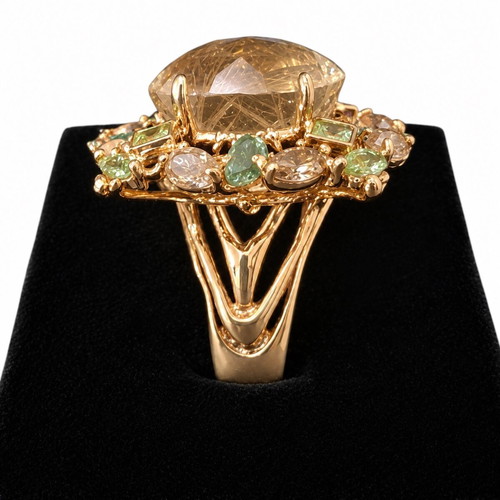 Silver and gold-plated ring with opal, peridot and tanzanites, like new