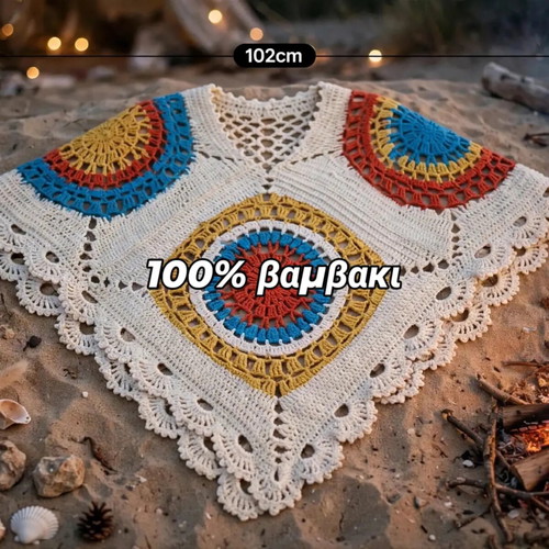 Boho crochet poncho 100% cotton, new