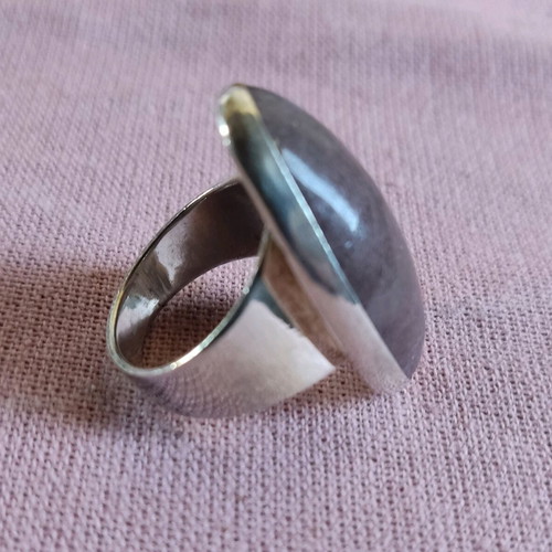 Handmade silver ring 950 with natural lepidolite stone like new