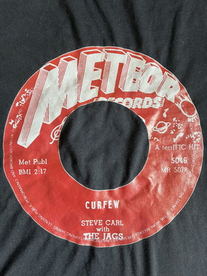 Vintage Meteor Records Steve Carl Curfew 45 RPM T-Shirt Black Size S like new