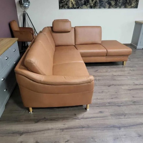 Light Brown Leather Corner Sofa Viola new with storage function