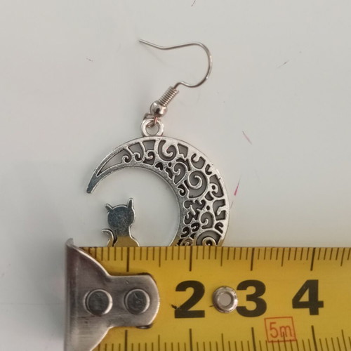 Cat and Moon Earrings new, stainless steel, silver color