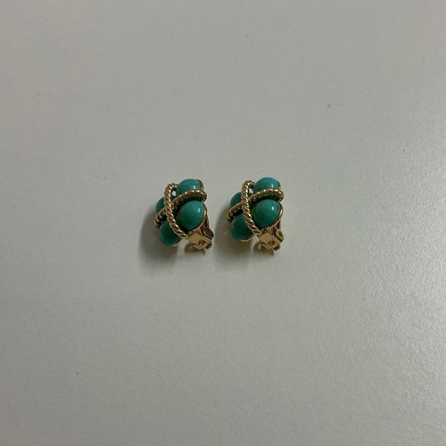 Turquoise stone clip-on earrings, gold tone