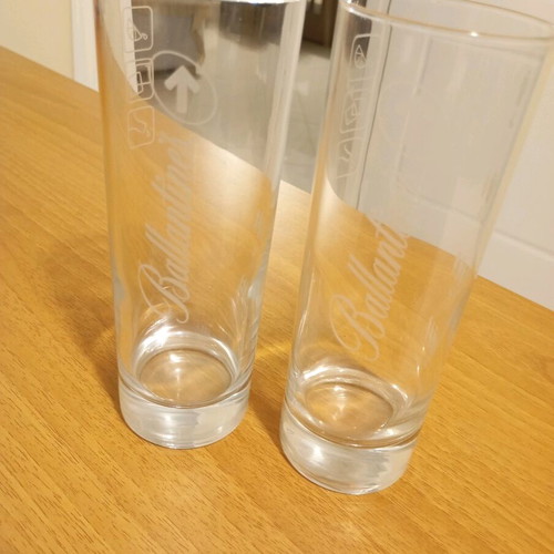 Ballantine's tall drinking glasses set of two like new