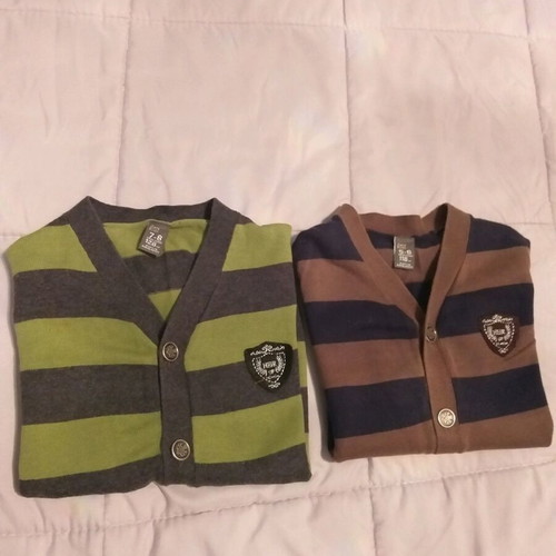 Cardigans used, pack of 2, brown and green, size 128 cm