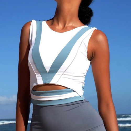 Quavino Athletic Bustier Top New, White Blue, Small