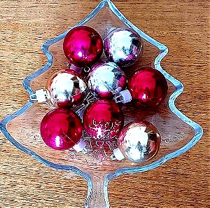 Χριστουγεννιατικο γυάλινο πιάτο με μικρές μπάλες vintage