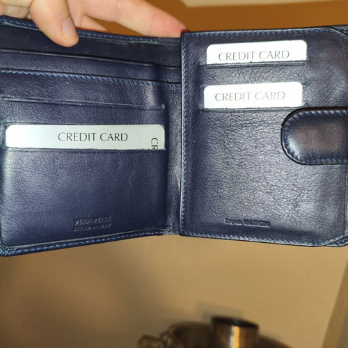 Renato Balestra leather wallet used, navy blue, Vera Pelle Italy